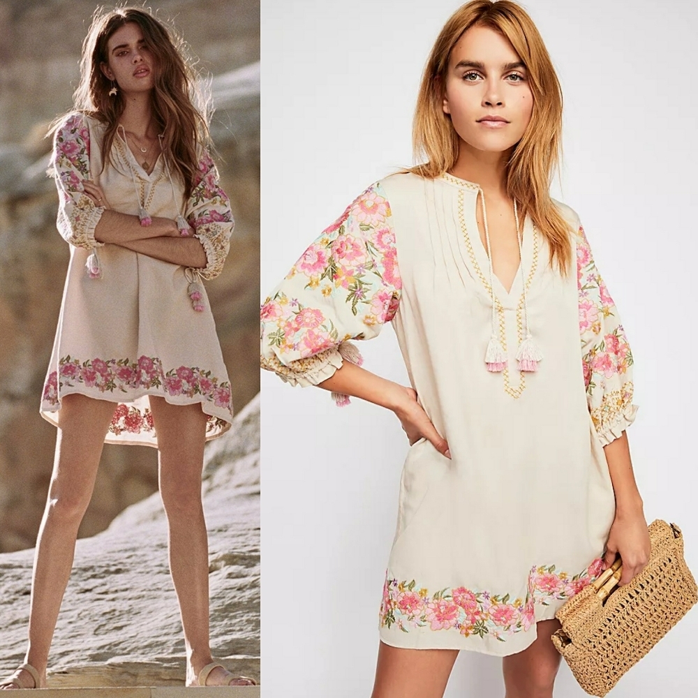 Cleo Tunic Dress Latte Embroidered Spell Designs S